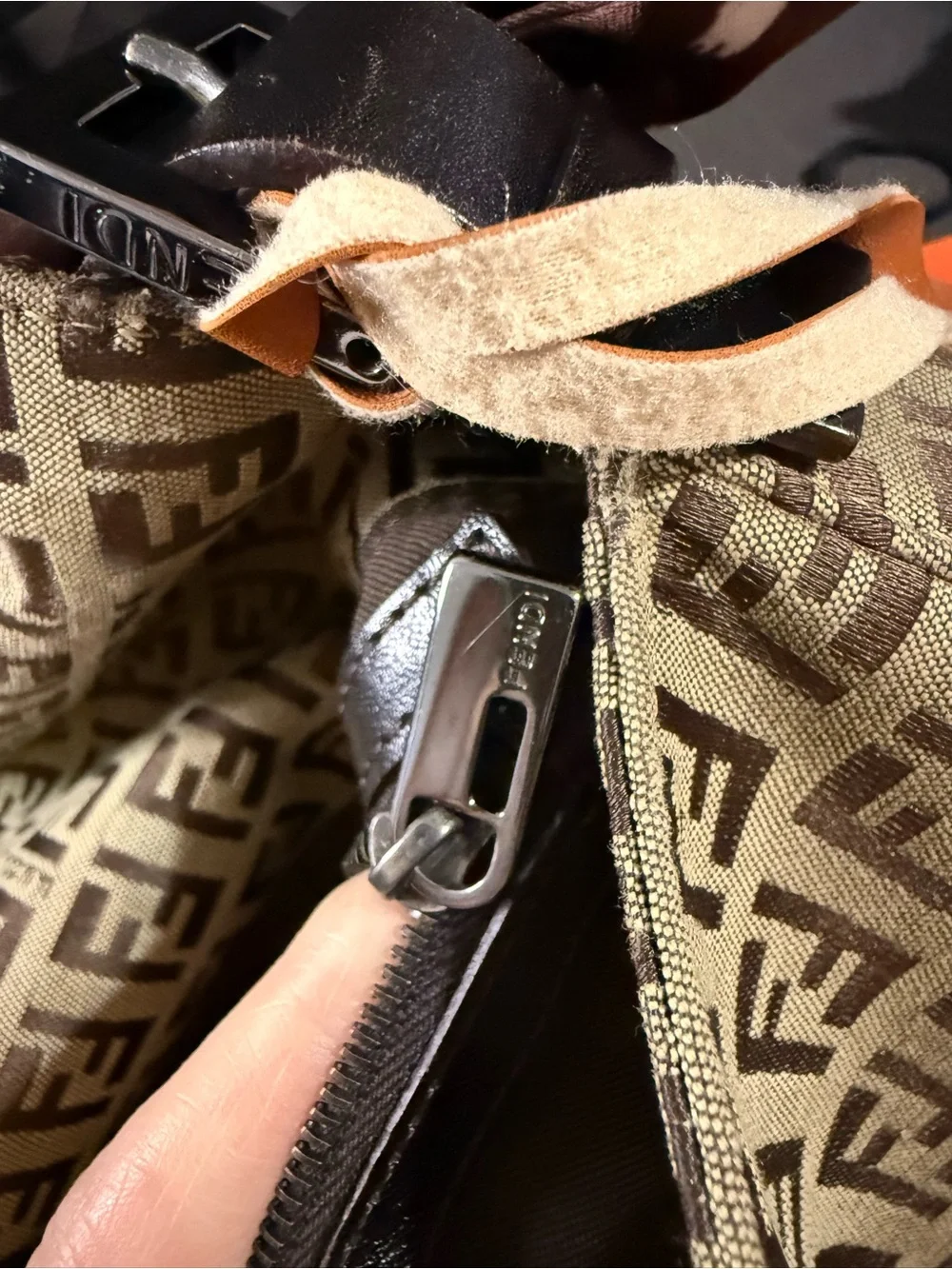 Vintage Fendi Brown Zucca Canvas Mama Baguette Shoulder Bag